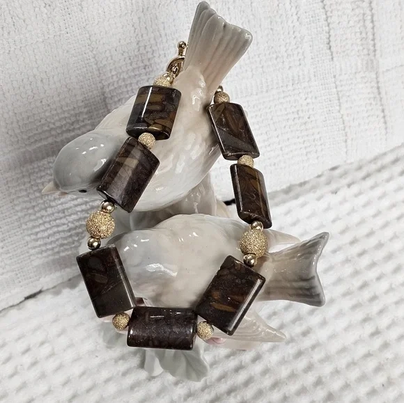 Vintage 14KGP Gold and Brown Jasper Gemstone Beaded Bracelet - Picture 5 of 15